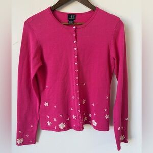 INC Pink Beaded Cardigan |M| Fairy Preppy Floral Embellished Silk Blend Sweater